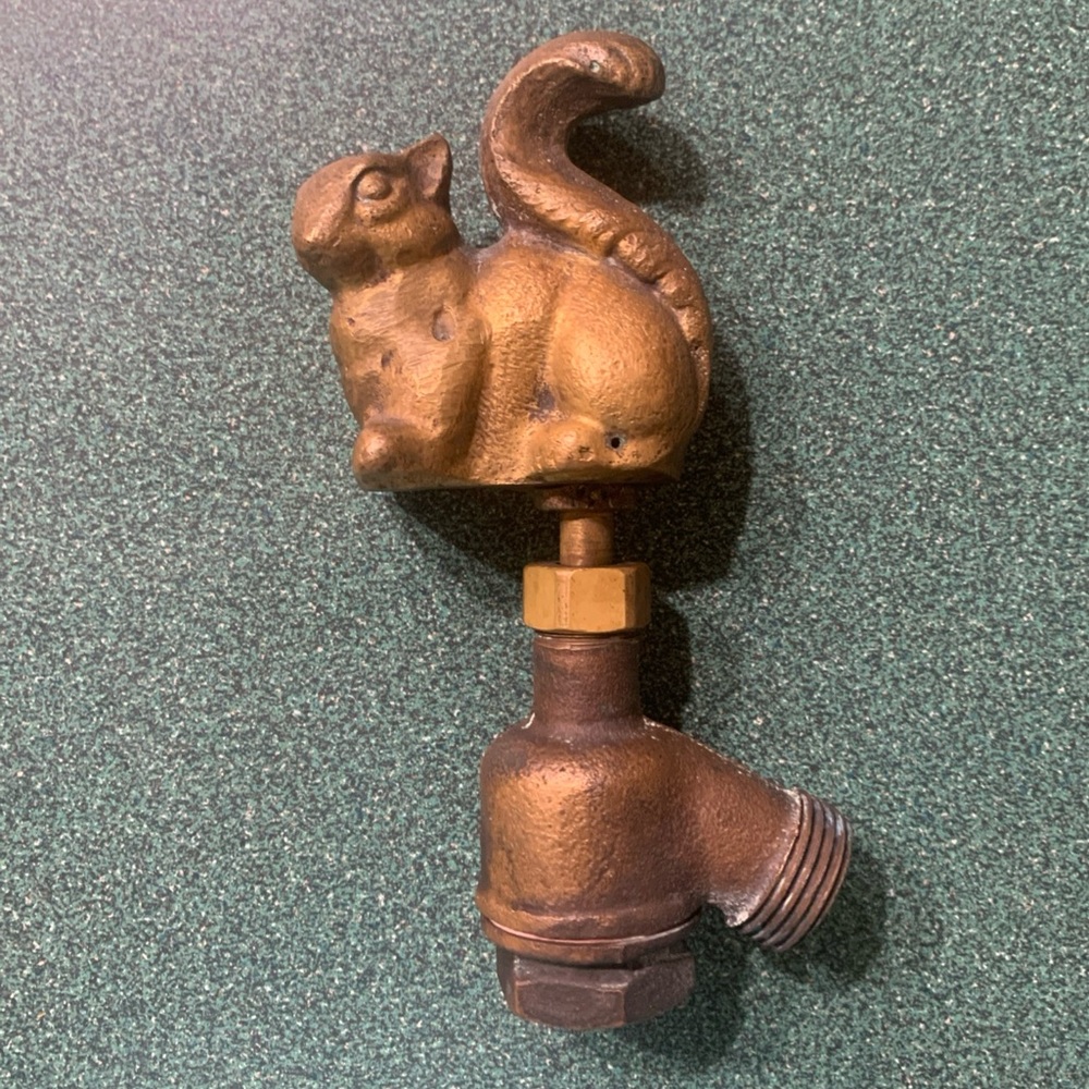 Vintage H.W. Axford Brass Squirrel Spigot Rustic Garden Faucet Decor